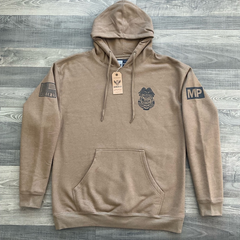 NWT US Army Military Police MP Sweatshirt Hoodie Adult LARGE Brown Bunker 27